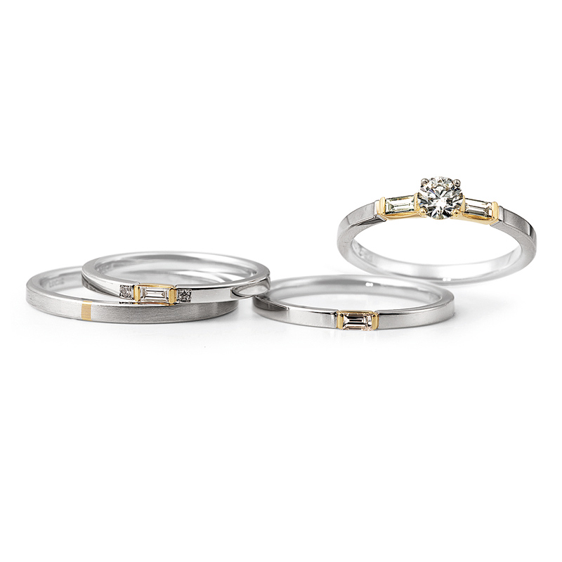 新潟の結婚指輪では珍しいおしゃれな四角いダイヤモンドのセットリング