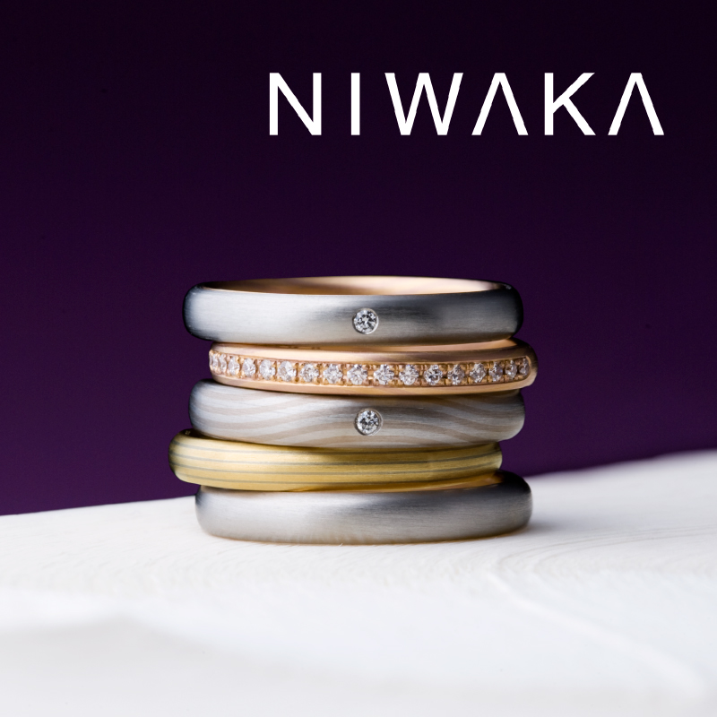 木目模様を施したにわかの京杢目シリーズの結婚指輪