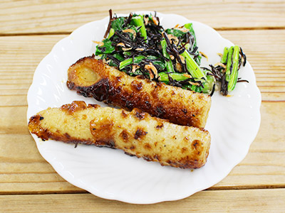 ちくわの甘辛炒め、ひじきとほうれん草のマヨ和え