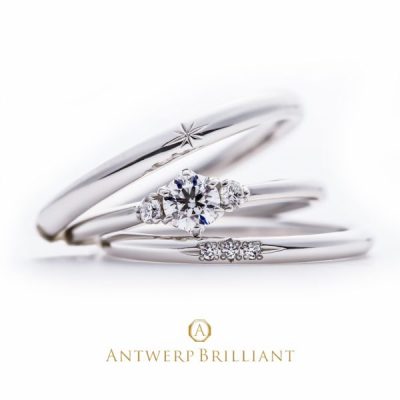 ”Asterism” Three Stone Diamond Ring Set