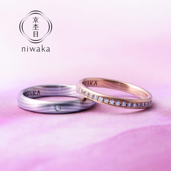 にわか【ニワカ】京木目、途切れない木目調の和柄の人気結婚指輪がシンプルでよい