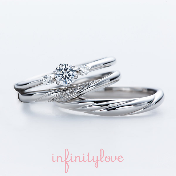 花モチーフのシンプルでかわいい女性に憧れの婚約指輪と結婚指和のセット