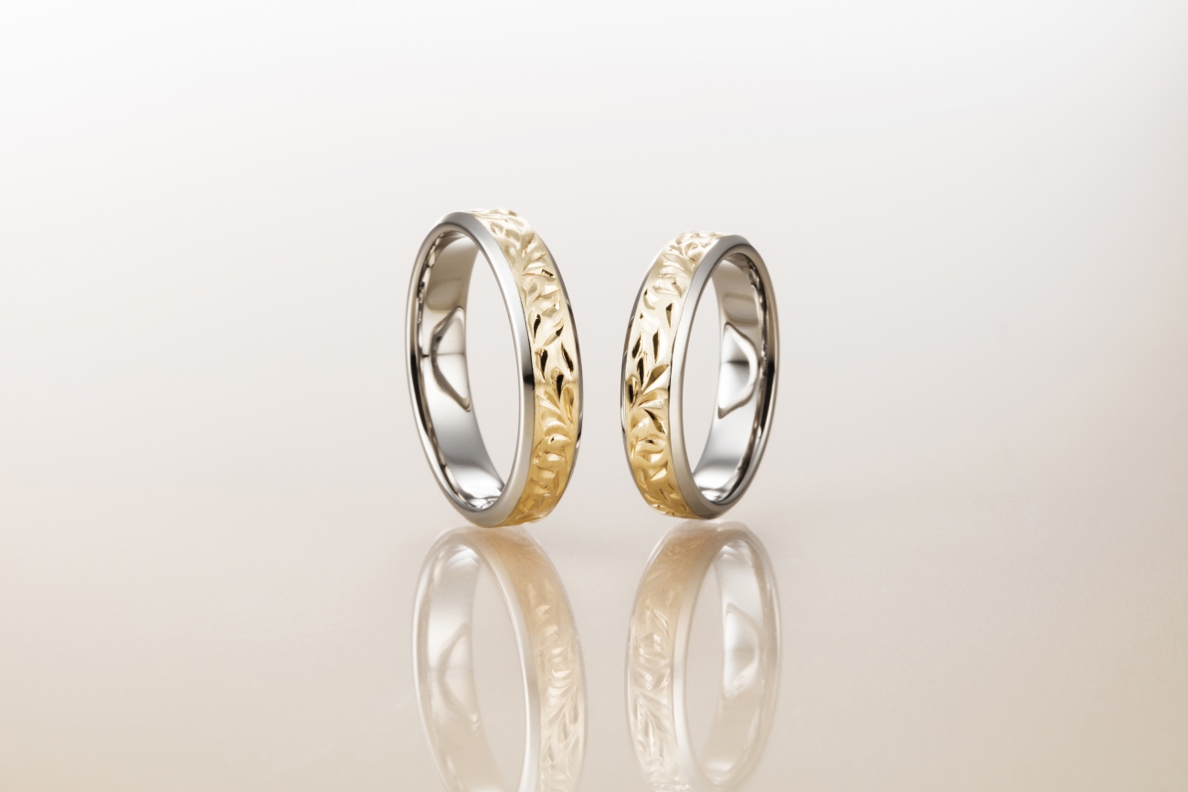 ゴールドのカッコイイハワイアンジュエリーの結婚指輪はマカナ