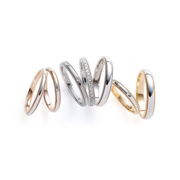 ミル打ちが特徴的なかわいいシンプルなBRIDGEブリッジの結婚指輪婚約指輪マリッジリングエンゲージリング千の彩