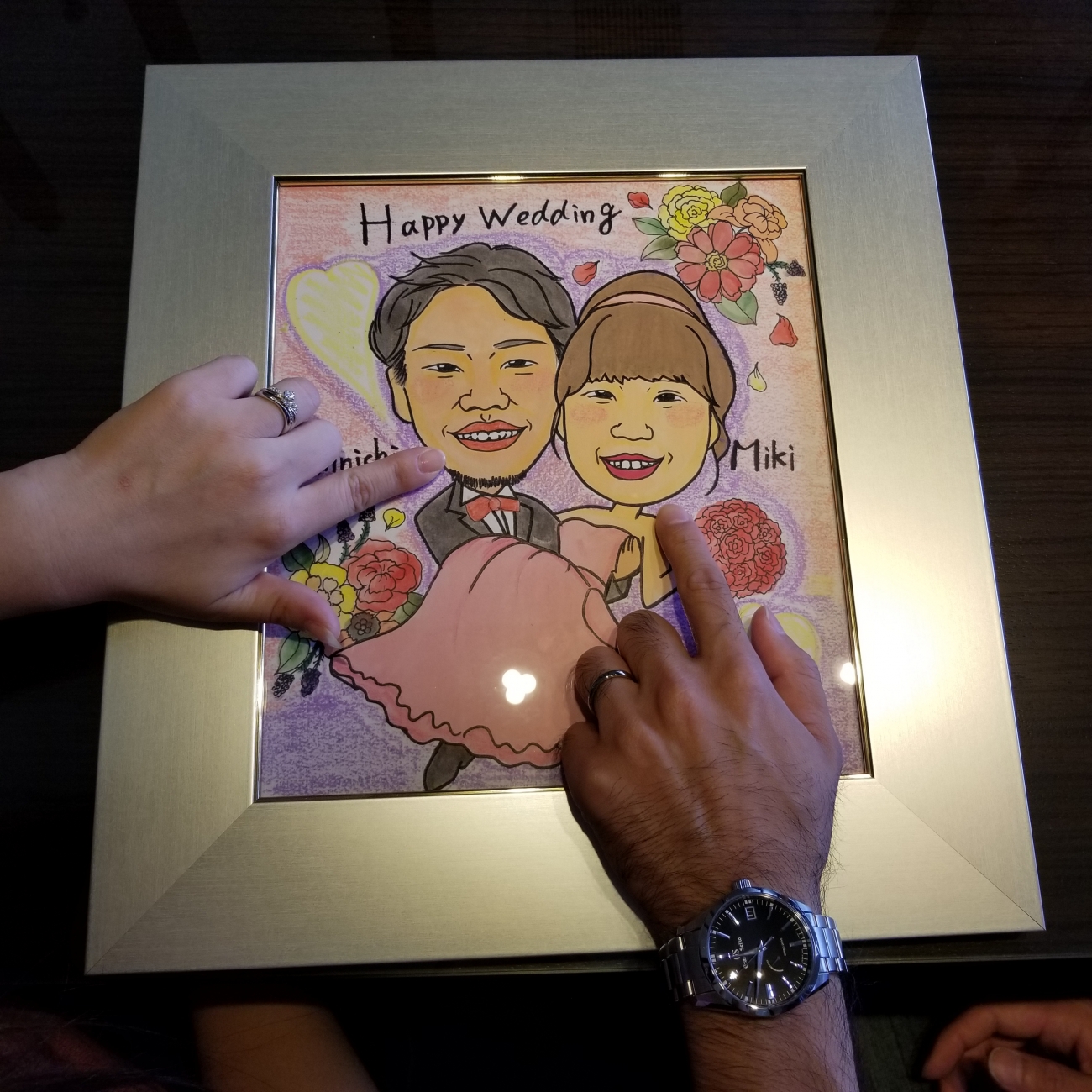 新潟結婚婚約マリッジエンゲージ指輪リングBROOCHブローチ似顔絵手描きセットリング結納返し記念品グランドセイコー