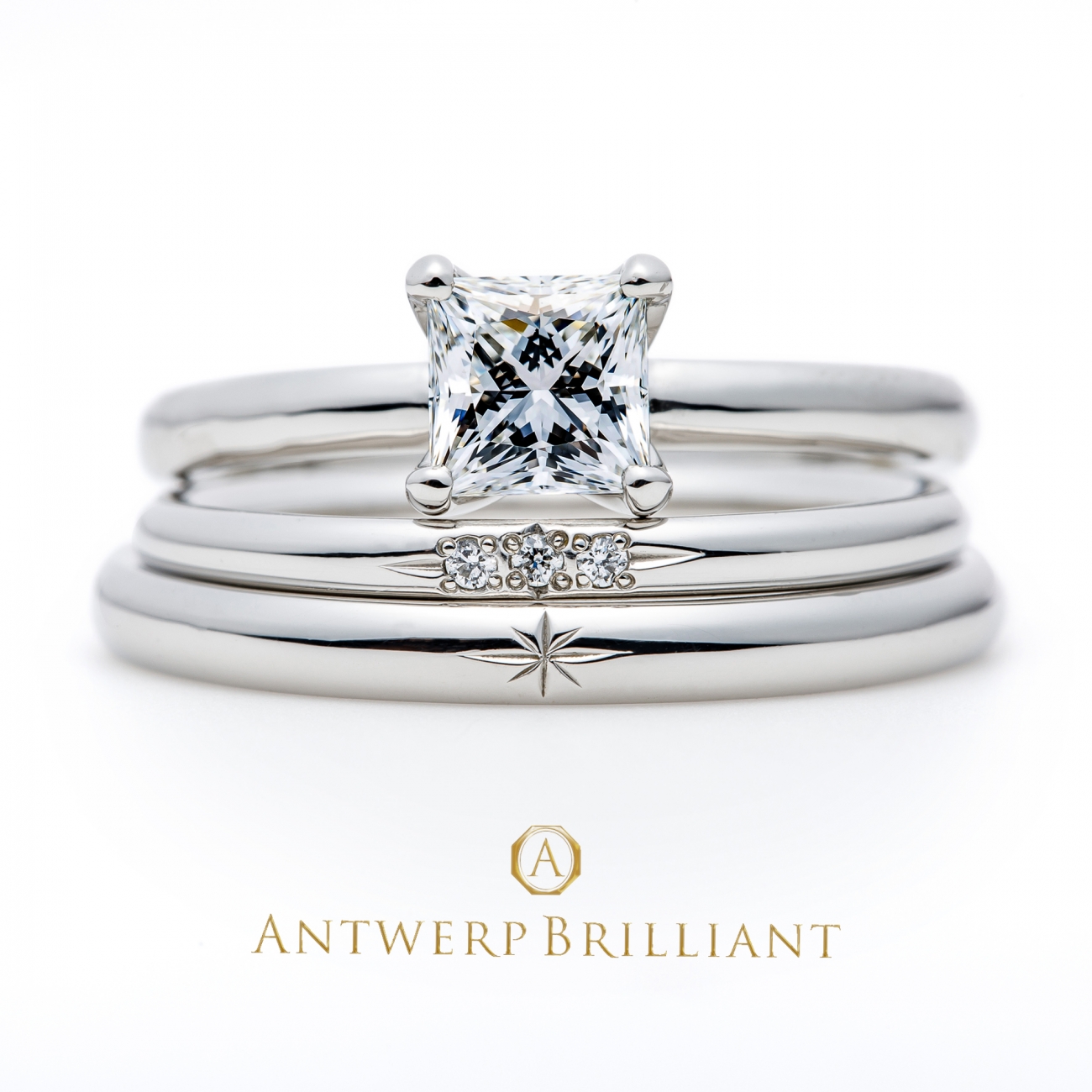 ”Asterism　Princess” Three Stone Diamond Ring Set