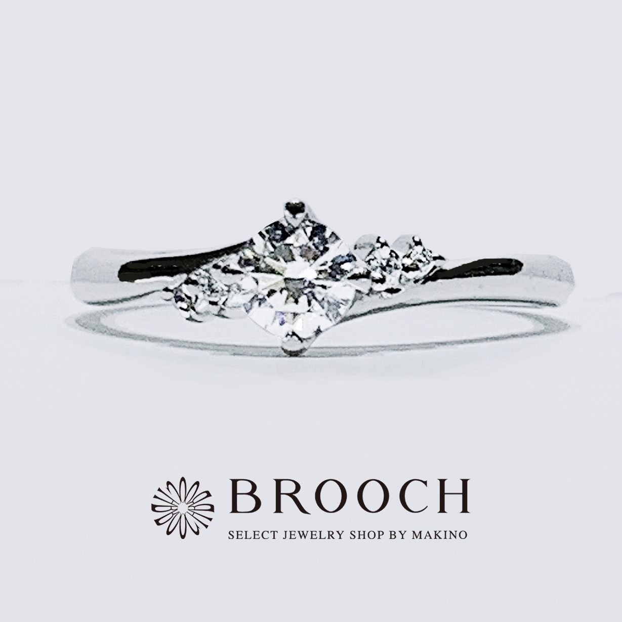 BROOCH　婚約指輪　エンゲージリング　ウェーブ両サイドメレ