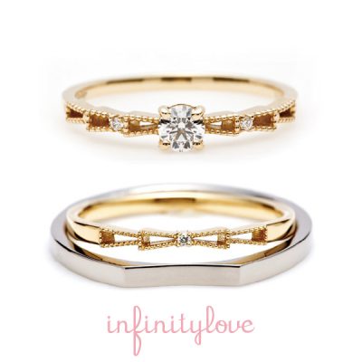 華奢でかわいいリボンをモチーフにした婚約指輪と結婚指輪のセットリングはinfinityloveのリボン