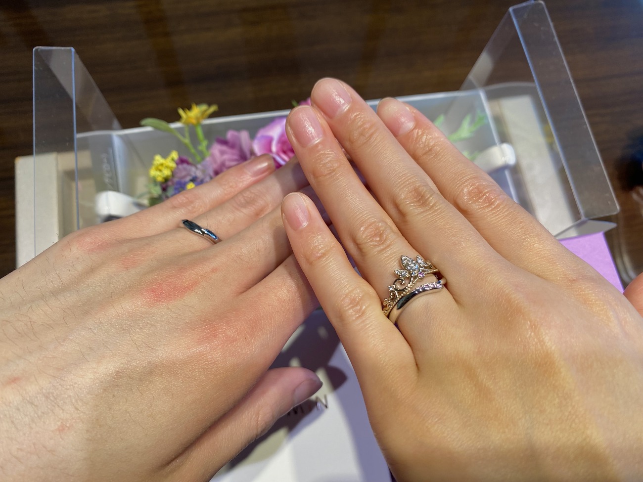 ラプンツェルの婚約指輪とにわかの桜モチーフの結婚指輪を選ばれた新潟カップル