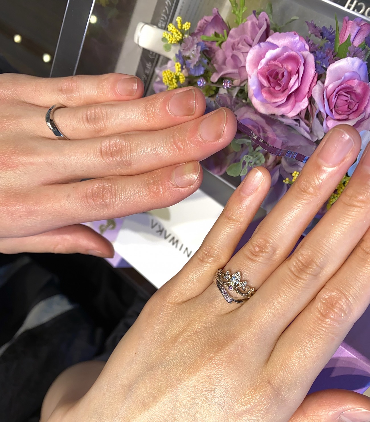 ラプンツェルの婚約指輪とにわかの桜モチーフの結婚指輪を選ばれた新潟カップル