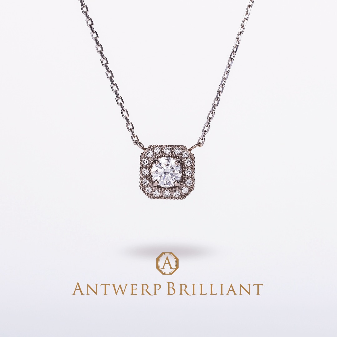 ”Bruges” Millgrain  Diamond surround Petit necklace
